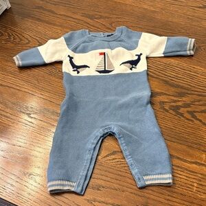 Janie and Jack Blue and White Sailboat Sweater One Piece